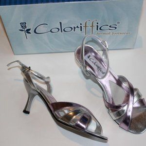 NEW  Metallic Silver & Pink Sandals Heels Shoes sz 9.5